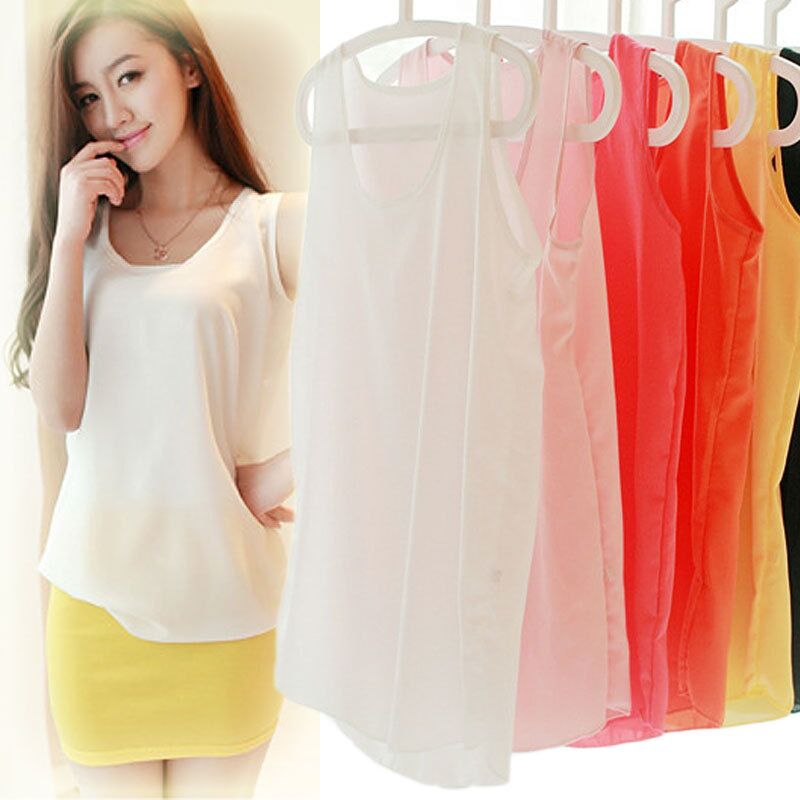 

15 Colors Women Plus Size Chiffon Blouses Loose Shirts Ladies Korean Halter top tank vest bottoming shirt Tops Tees Camis, 15 colors;tell me number