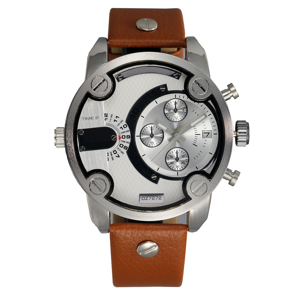 

Fashion Brand 7272 Men's Big Case Mutiple Dials Date Calendar Display Leather Strap Quartz Men's Wrist Watch, Dz 7272