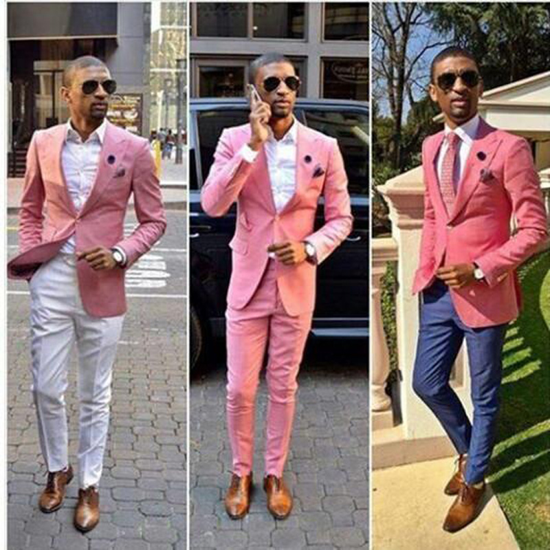 

Custom Made Fashion Wedding Tuxedos Pink One Button Groom Suits Mens Groomsmen Slim Fit Best Man Prom Celebrity Wedding Suit (Jacket +Pant), Multi