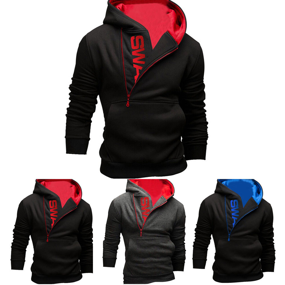 

Fall-Mens' Long Sleeve Hoodie Hooded Sweatshirt Tops Jacket Coat Outwear, Black red