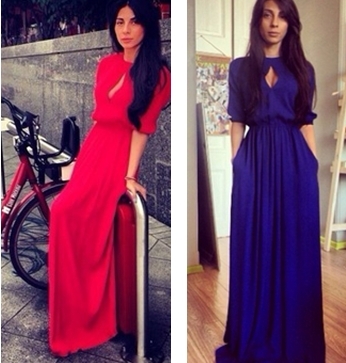 Wholesale-2015 new fashion summer style women maxi dresses casual o-neck hollow out half sleeve solid evening long dress plus size