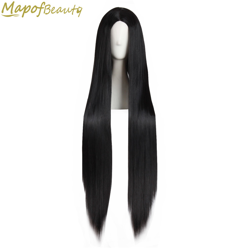 

Long Straight Hair 40 inch 100cm Cosplay Wig Black White Brown 4 Colors Heat Resistant Synthetic Wigs Women Ladies Party Mapofbeauty, Choose color