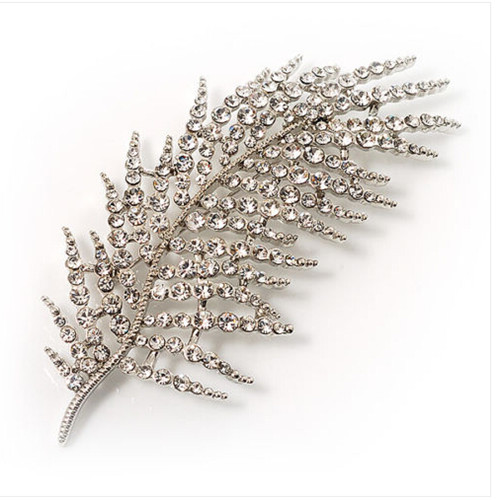 

3.55 Inch Vintage Style Rhinestone Crystal Diamante Large Metal Feather Brooch