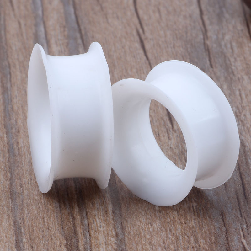 

mix 4-25mm 48pcs white hollow double flare silicone flesh tunnel ear plug body jewelry piercing, Silver