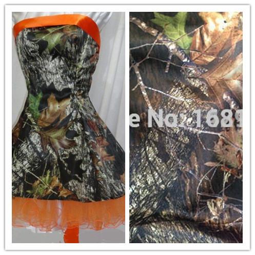 

In Stock Mossy Oak Camo Bridesmaid Dresses Strapless A-line Short Camo And Hunter Orange Mossy Oak Prom, Same as image