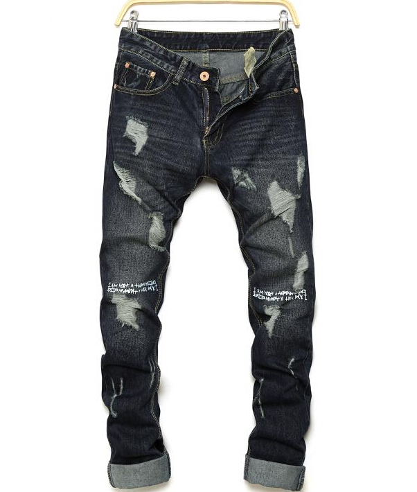 

High quality fashion mens jeans hole Casual ripped jeans men hiphop pants Straight jeans for men denim trousers, Black 888
