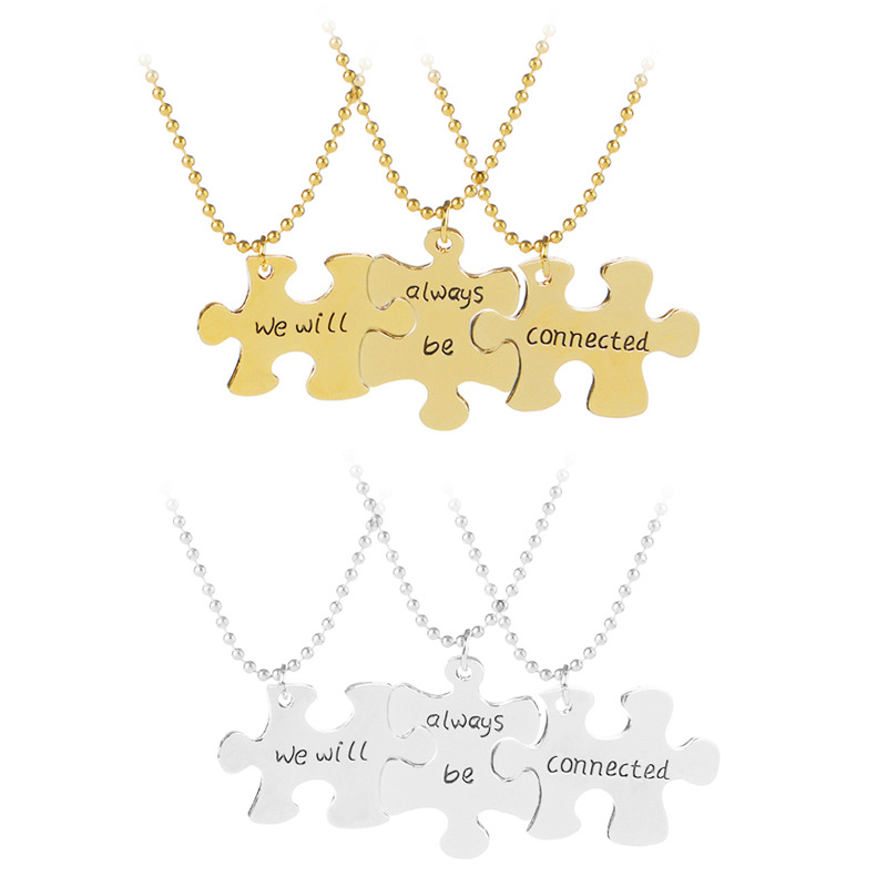 

3pcs/set New Jigsaw Puzzle Best Friends Necklace For Friends, Always be connected Letter Pendant Necklace Engraved Letters Gift