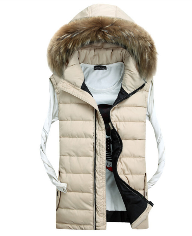 Fall-Fur collar autumn winter vest waistcoat down jacket winter vest sleeveless jacket for men&women fashion outdoor chaleco hombre