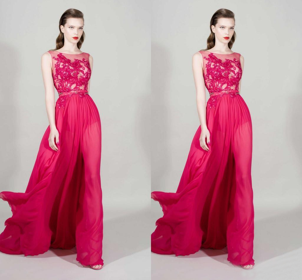 

New Fashion Lace Sheer Neckline A Line Long Evening Dresses 2016 Zuhair Murad Chiffon With Beads Formal Gowns Custom Made China EN12153, Light purple