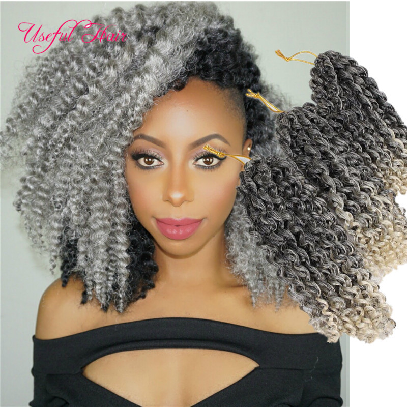 

11.11 promotions Jerry curly OMBRE hair grey color mali bob MALIBOB 8INCH MARLYBOB KINKY CURLY HAIR SYNTHETIC BARIDING KANEKALON crochet braids, #1b