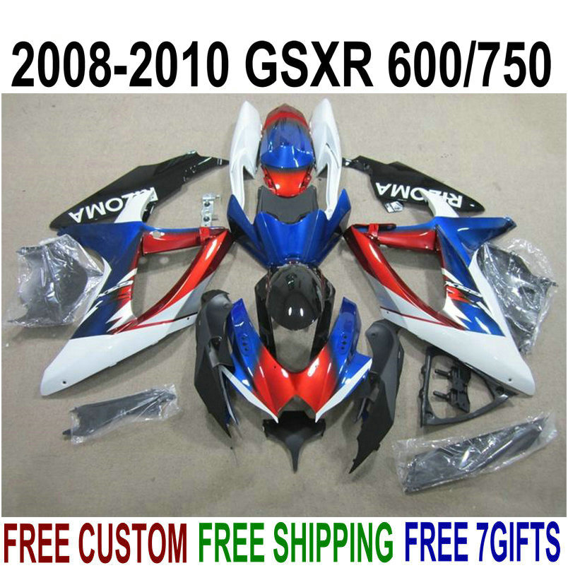 

ABS full fairing kit for SUZUKI GSXR750 GSXR600 2008-2010 K8 K9 blue red black fairings set GSXR 600/750 08 09 10 KS54, Same as the picture shows