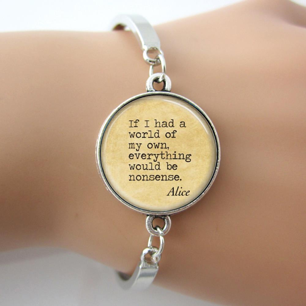 

Glass dome picture,Alice In Wonderland bracelet,Nonsense Fairy Tales,Book Quote Literary Art Pendant bangle for women gift