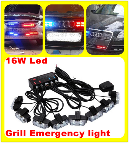 

16W(8heads) bright Led police fireman ambualnce car Grill warning lights,emergency light,DRL,strobe flash light,waterproof, All blue