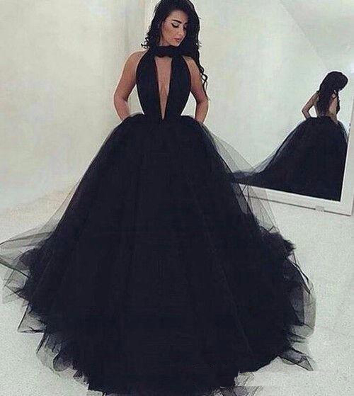 

2019 Ruched Deep V Neck Sweep Train Prom Gowns Arabic Sexy Backless Ball Gown Black Tulle Prom Dresses Long Custom Made Simple, Gray