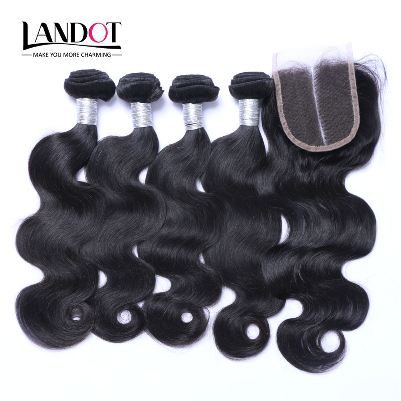 

Brazilian Body Wave Virgin Human Hair 4 Bundles with Top Lace Closures Malaysian Peruvian Indian Cambodian Wet And Wavy Mink Remy Hair Weave, Middle part closure