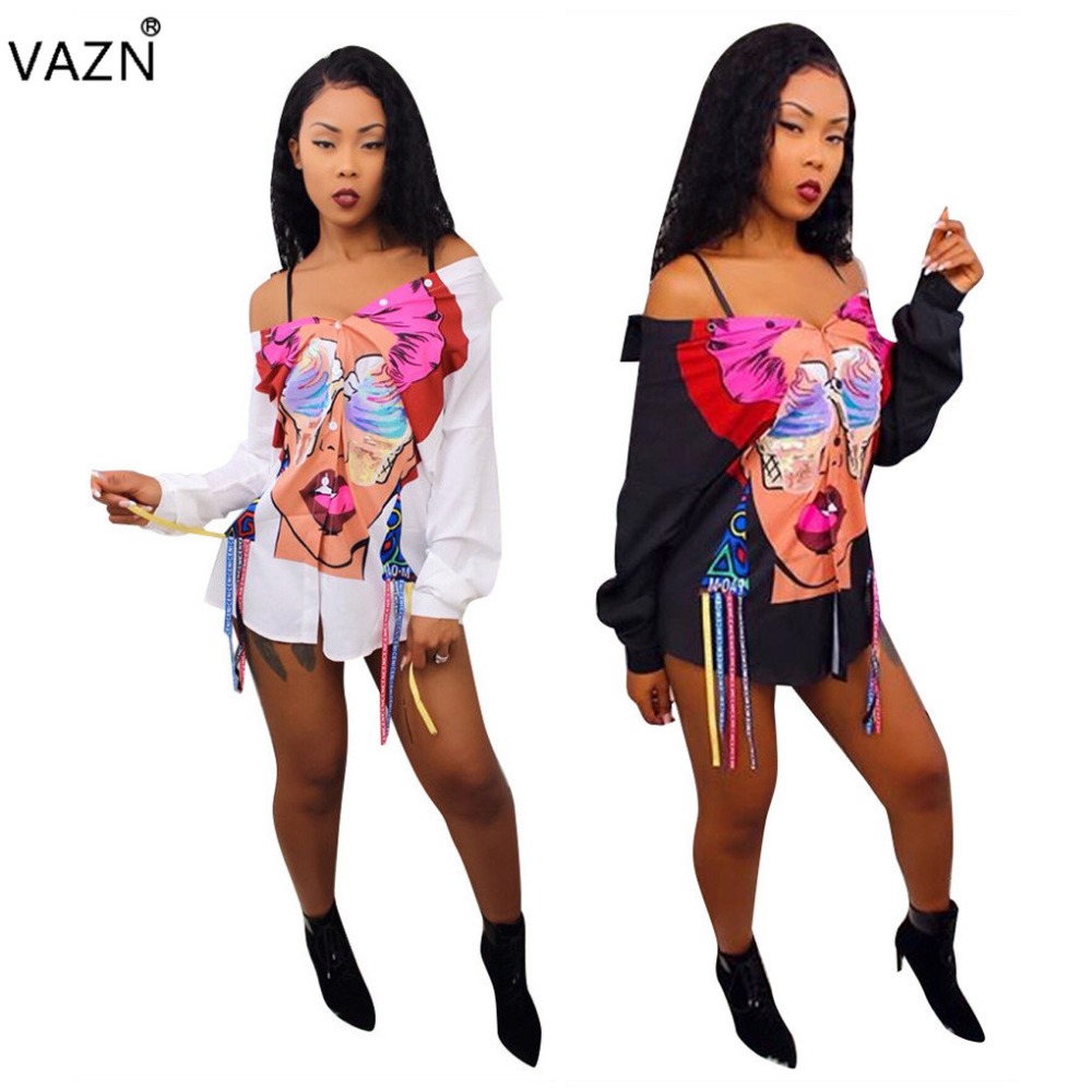 

VAZN New Fashion Brand 2017 Bandage Dress Slash Neck Mini Print Dresses Full Sleeve Casual Sexy Dress S3227 q1118, Black