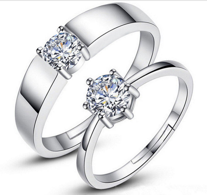 

2pcs Luxury Romantic Valentine's Day Exquisite Christmas Gift Wedding Accessories King 925 Silver Couple Engagement Anniversary Rings