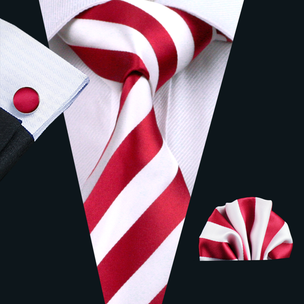 

Fast Shipping Stripe Tie Set Red Silk Hankerchief Cufflinks Set Jacquard Woven Classic Business Necktie Classical Cheap Neck Ties N-0242, Black;blue