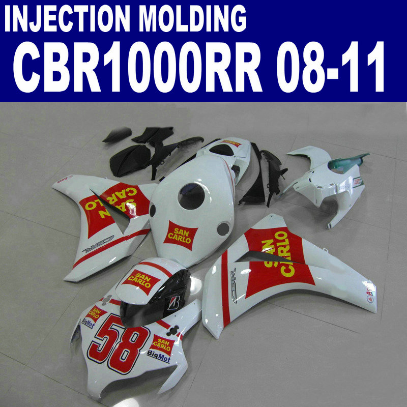 

Injection molding full fairing kit for HONDA CBR1000RR 2008 2009 2010 2011 red white 58 CBR1000 RR bodywork fairings set 08-11 #U48, Same as the picture shows