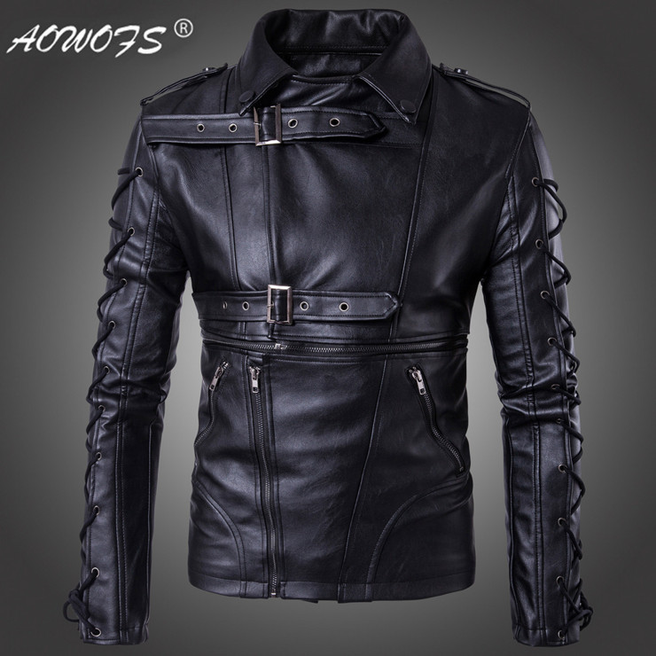 

Wholesale- AOWOFS Brand Men leather jackets coats New degisn Europe and America Fashion motorcycle leather jacket Big Size 5XL Black jaket