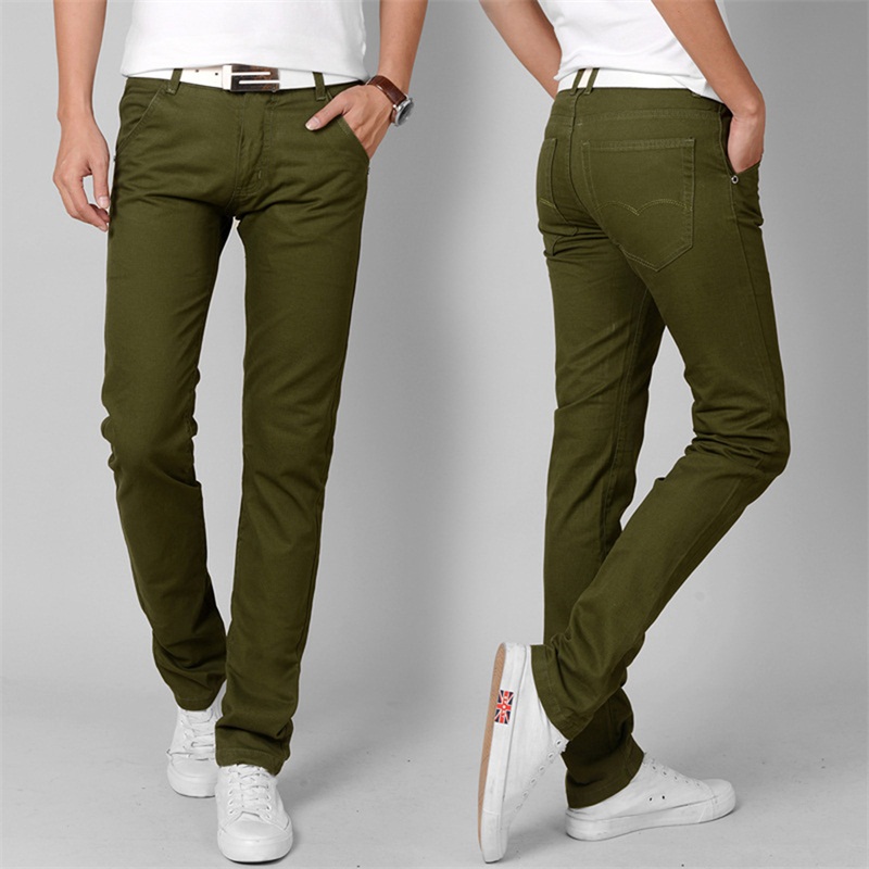 

Wholesale- Fashion New High Quality Cotton Men Pants Straight Spring army green Long Male Casual Trousers Slim fit plus Size cargo jogger