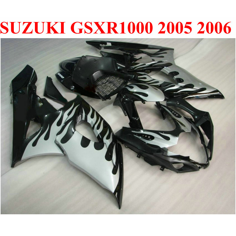 

Top quality fairing kit for SUZUKI GSXR1000 2005 2006 silver flames in black bodykits K5 K6 05 06 GSX-R1000 fairings set QF58, Same as the picture shows