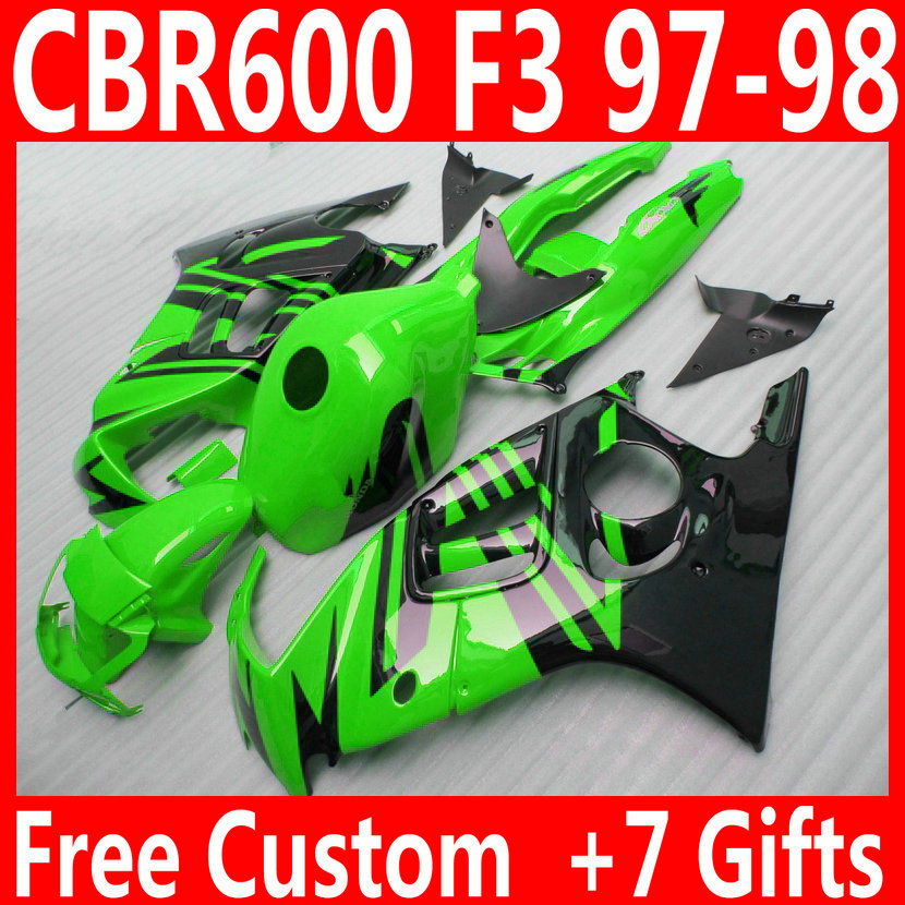 

Full fit for HONDA F3 fairings CBR600 1997 1998 CBR 600 97 98 green black fairing body kit QY87, Multi-color