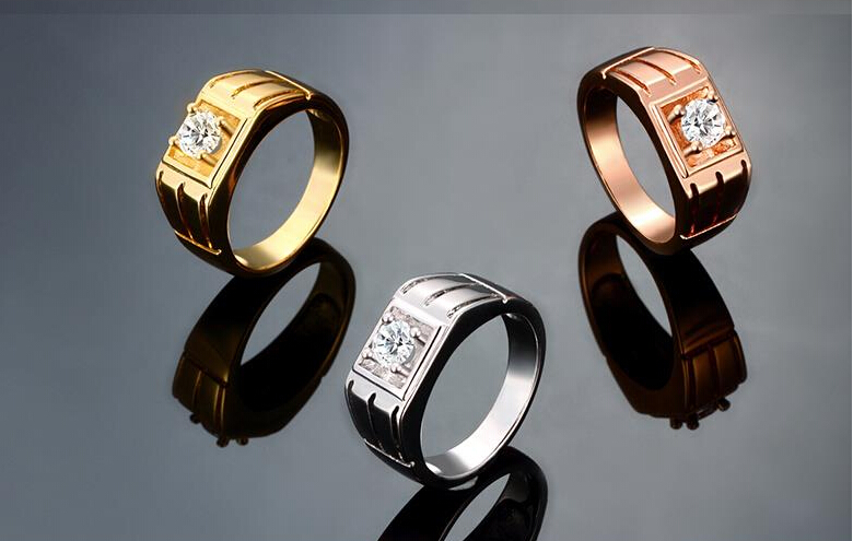 

2015 The new Noble K gold A single zircon fashion personality men Ring Gold/rose gold/perkin Size US8 US9 US10 10pcs/lot