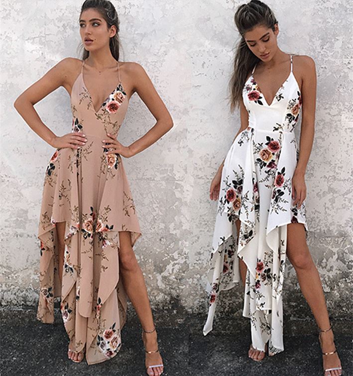 

summer dress 2017 vestidos printed women backless beach dress mujer vestido de festa dresses beach maxi boho dress, White