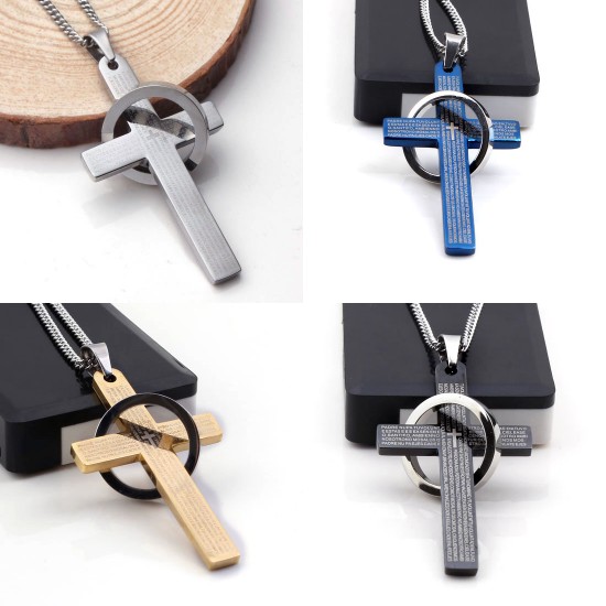 

Wholesale 10Pcs Fashion High Quality Stainless Steel Cross Bible German Pendant Necklace With Chain Charm Jewelry