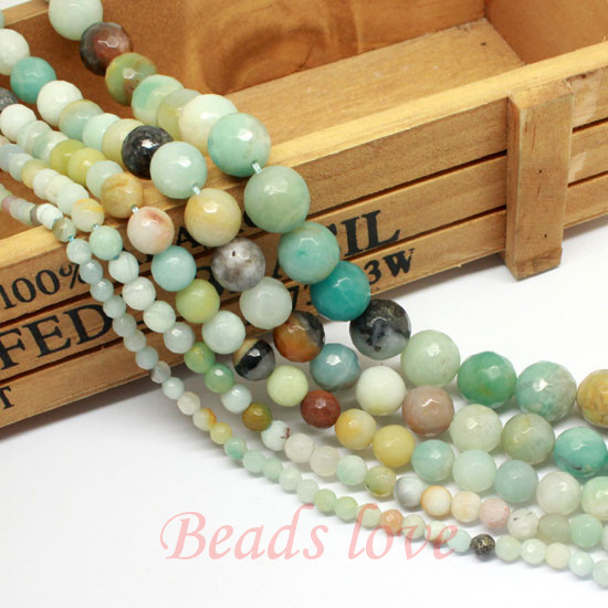 wholesale Natural Stone Faceted Colorful Amazonite Round Beads 15.5" Pick Size 4 6 8 10 12mm Free Shipping (F00163) jewelry finding-image-216095234