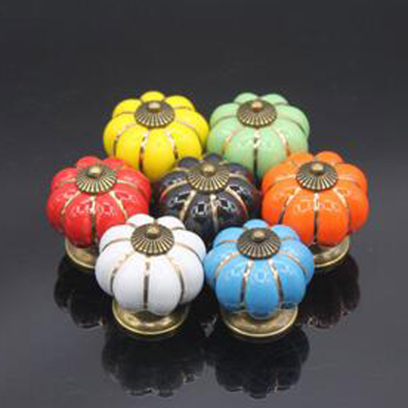 5 unidades Pomos de cer/ámica para puertas de armarios de cocina Bowarepro cajones color verde pomos con dise/ño de calabaza muebles