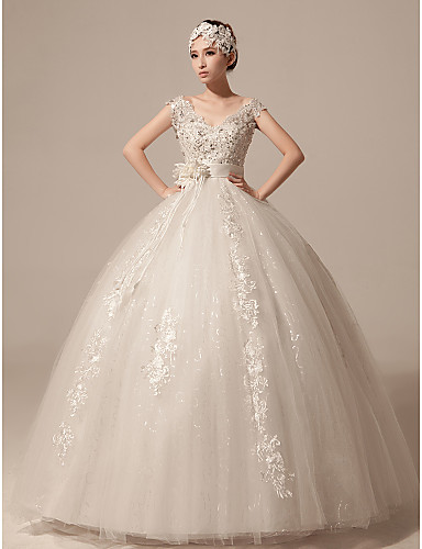 

2016 New Hot Fashion Free Shipping Elegant Ball Gown Ivory Floor-length V-neck Cap Sleeves Sequins Tulle Wedding Dresses 112, Red