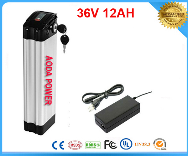 free TNT shipping 1pcs/lot 36V 12Ah sliver style Electric Bicycle BatteryElectric Bike Battery with BMS and Charger-image-230918589