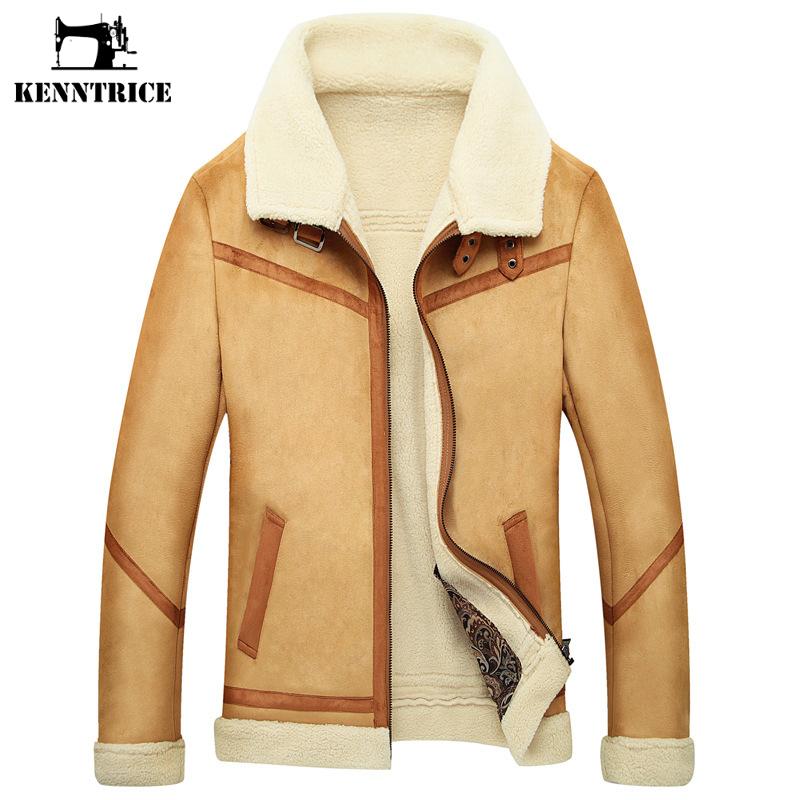 jaqueta de couro forrada com lã de carneiro masculina