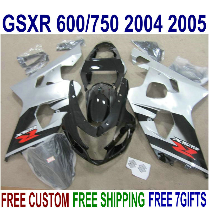 

High grade faring kit for SUZUKI GSXR600 GSXR750 04 05 K4 aftermarket GSX-R600/750 2004 2005 silver black fairings set U21J, Same as the picture shows