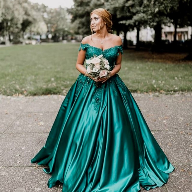 

Dark Green Plus Size Evening Dresses Off Shoulder Appliques Beaded Satin Ball Gown Prom Dresses Formal Evening Dress 2018 Evening Gowns, Light yellow
