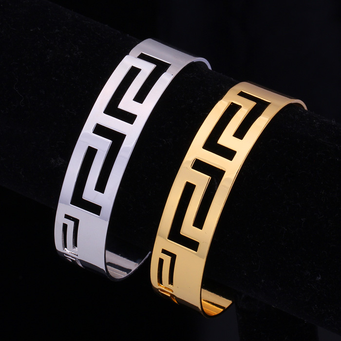 Vintage Hollow Scroll 18K Real Yellow Gold Plated Cuff Bracelets Bangles For Men / Women Wholesale YH5155-image-175412259