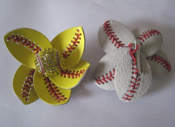 

softballsunny yellow softball white baseball soccer football stitching really leather flowersl hair clips whosale retail hairbow
