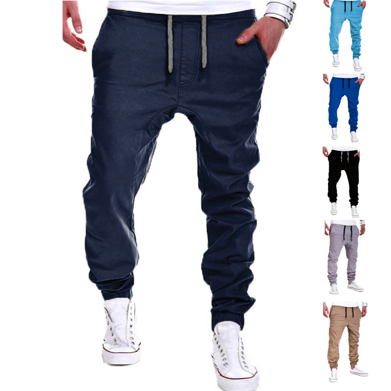 

Wholesale- Men's Pants Solid Color Elastic Cross Sweatpants Breathable Casual Thin Boy Trousers Long Pants -MX8, Black