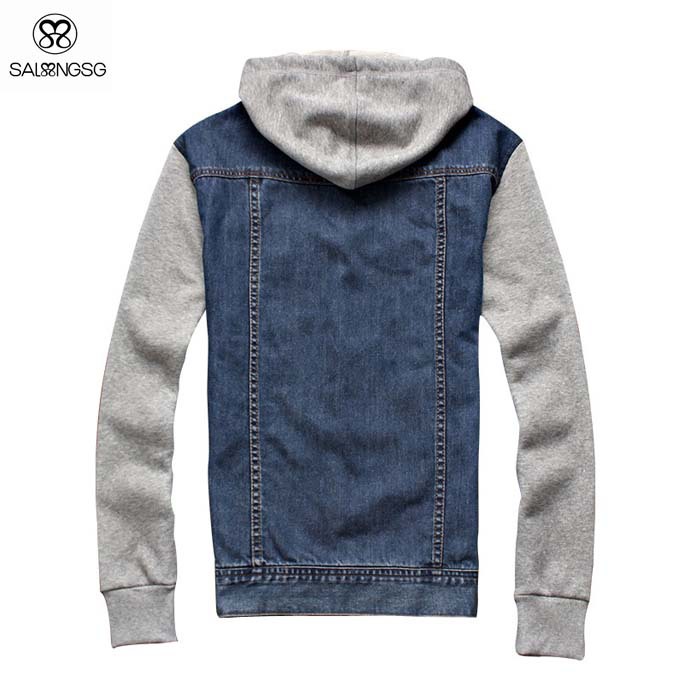 Fall-Denim Jacket Men With Hood Autumn Sport Jacket Mens Windbreaker Jackets And Coats Sleeve Spliced Outdoor Jacket Hooded Jaqueta