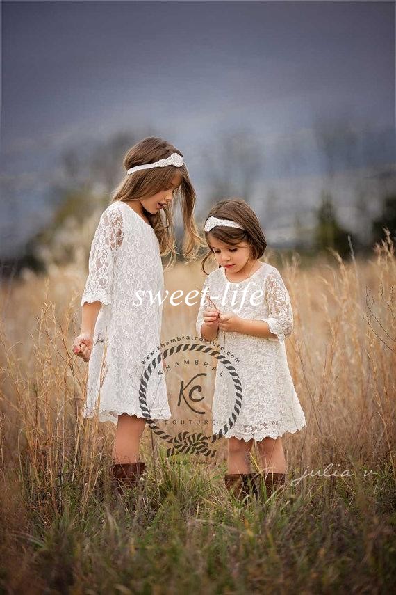 

2020 Vintage Lace Flower Girls Dresses Summer Boho Wedding Half Sleeves Knee Length Custom Made Cheap Kids First Communion Dress, Lanvender