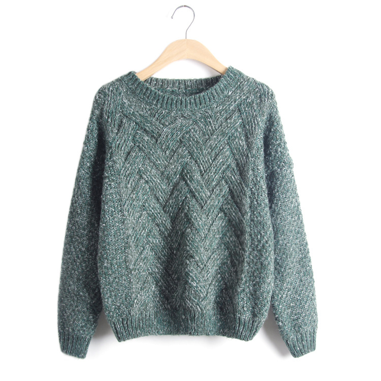 

Warm 3D Loose Women Sweater 2017 Winter Pink O Neck Long Sleeve Wave Knit Pullovers Plaid Pull Femme Padded Winter Clothing, Beige