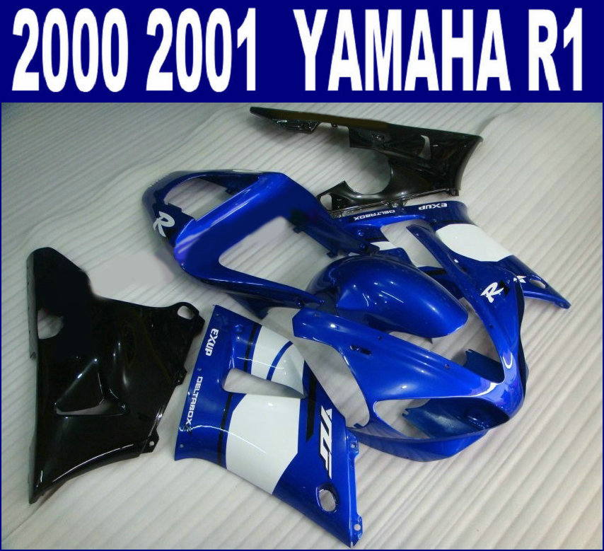 

Free customize fairings set for YAMAHA 2000 2001 YZF R1 fairing kit YZF1000 00 01 blue white black motobike RQ42 + 7 gifts, Same as the picture shows
