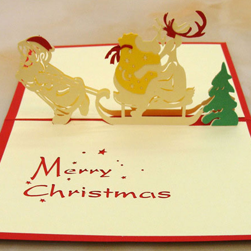 

Hot New Handmade Christmas Cards Creative Kirigami & Origami 3D Pop UP Greeting Card with Santa Ride Xmas Postcards