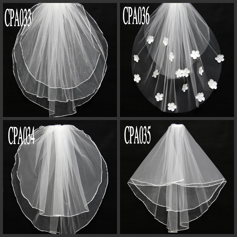

Short Real Image Wedding Veils 2 Layer Beaded Flowers White Ivory Tulle Bridal Veils In Stock Bridal Accessories Different Style CPA033