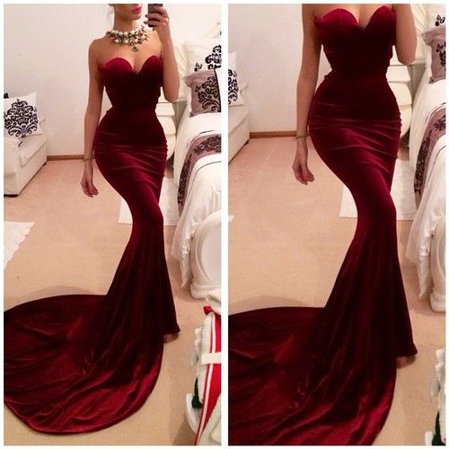 

2015 New Evening Gowns Red Mermaid Dresses Sexy Sweetheart Bodice Court Train Backless Formal Dress Prom Party Gowns