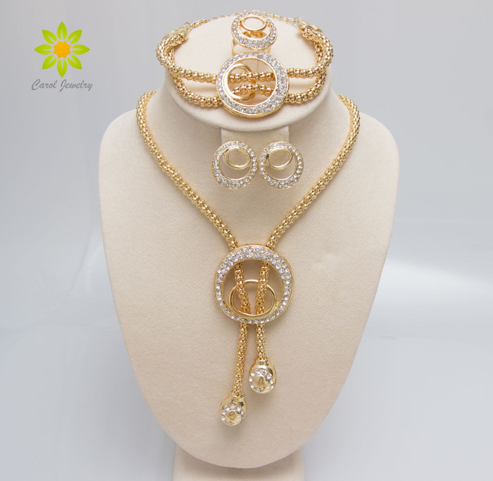 

Free Shipping 2015 Women Fashion Classic 18K Gold Plated Necklace Bangle Earrings&Ring Jewelry Sets African Costume Wedding Accessories, Golden