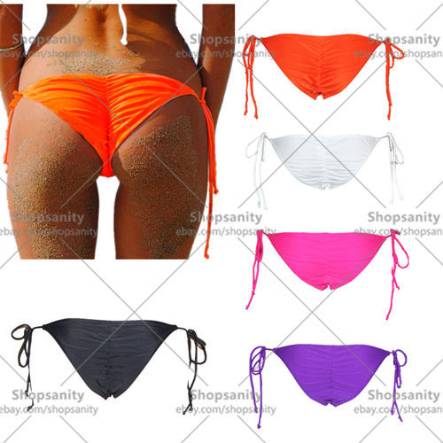 

w1028 Sexy Womens Brazilian Scrunch bikini bottom Swimwear Beachwear Semi Thong Bottoms, White