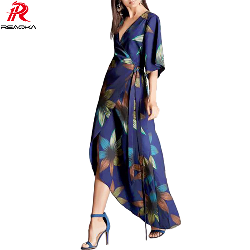 Sexy Femmes Longue Robe Maxi vente chaude 2017 Printemps Été Russe Asymétrie Style Imprimer Robes Longue Sol-Longueur Elegant vestidos q1113